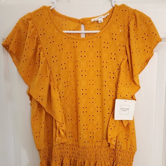 Perseption Concept Yellow Eyelet Top - Picture 1 of 4